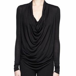 Helmut Lang Black Long Sleeve Draped Front Top Size P Never Worn